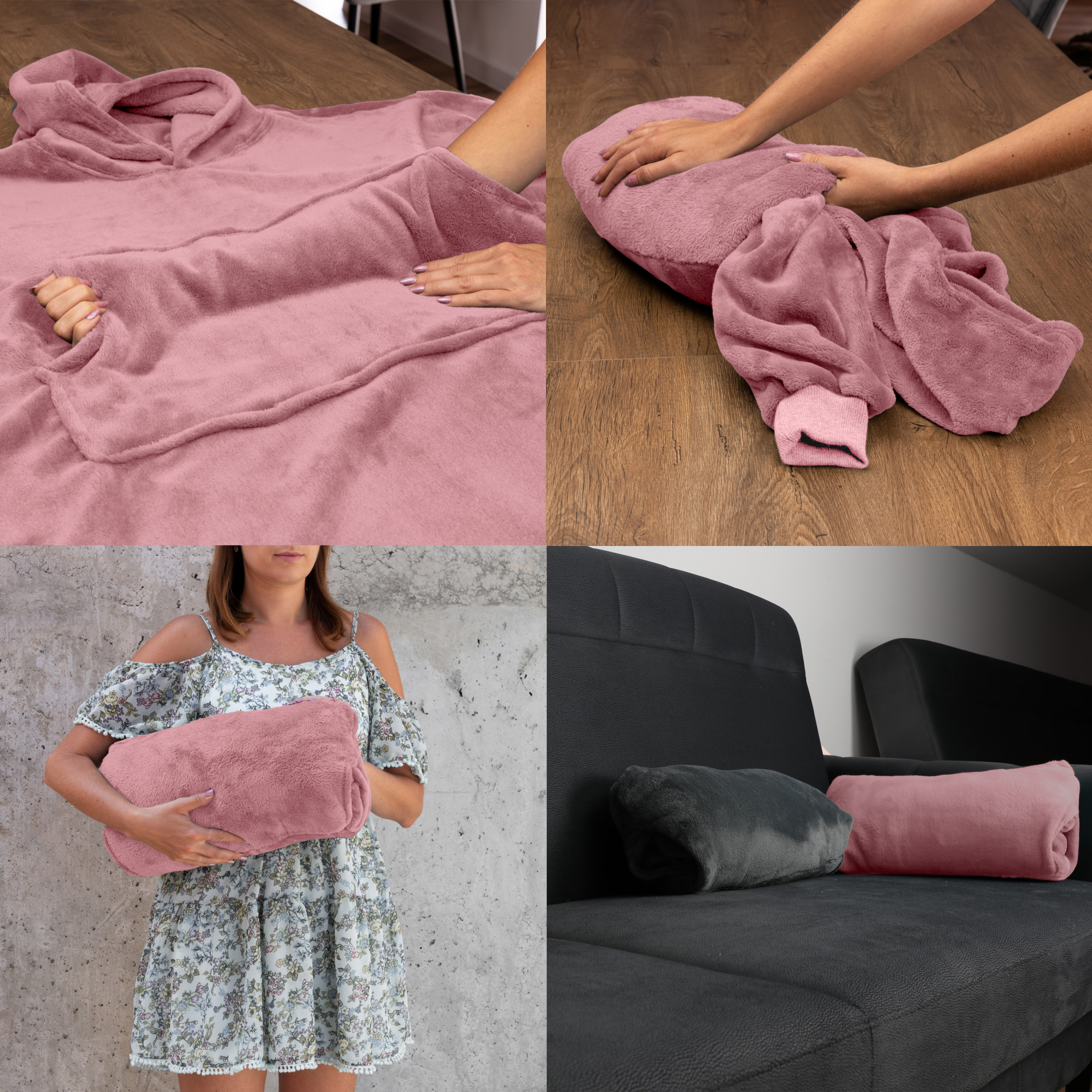 Bluzair Bluza Koc Hoodie Oversize Polska Różowy - obrazek 6